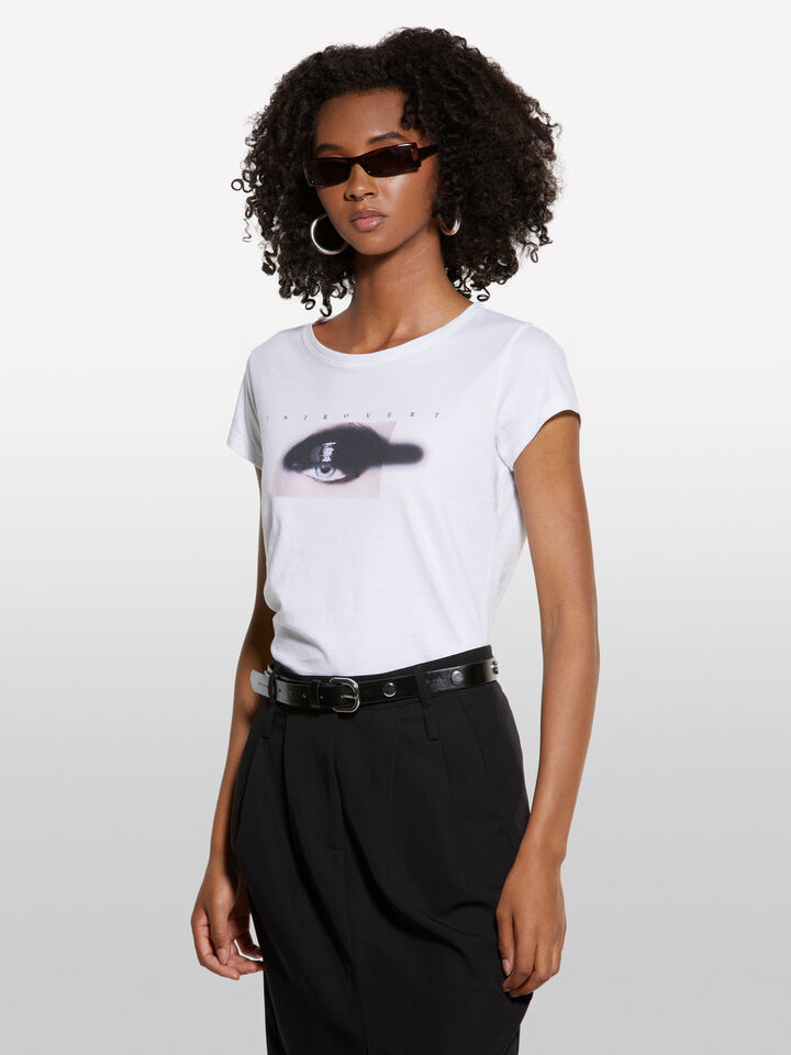 White t-shirt with eye print - women's short sleeve t-shirts - White | Sisley image number 3